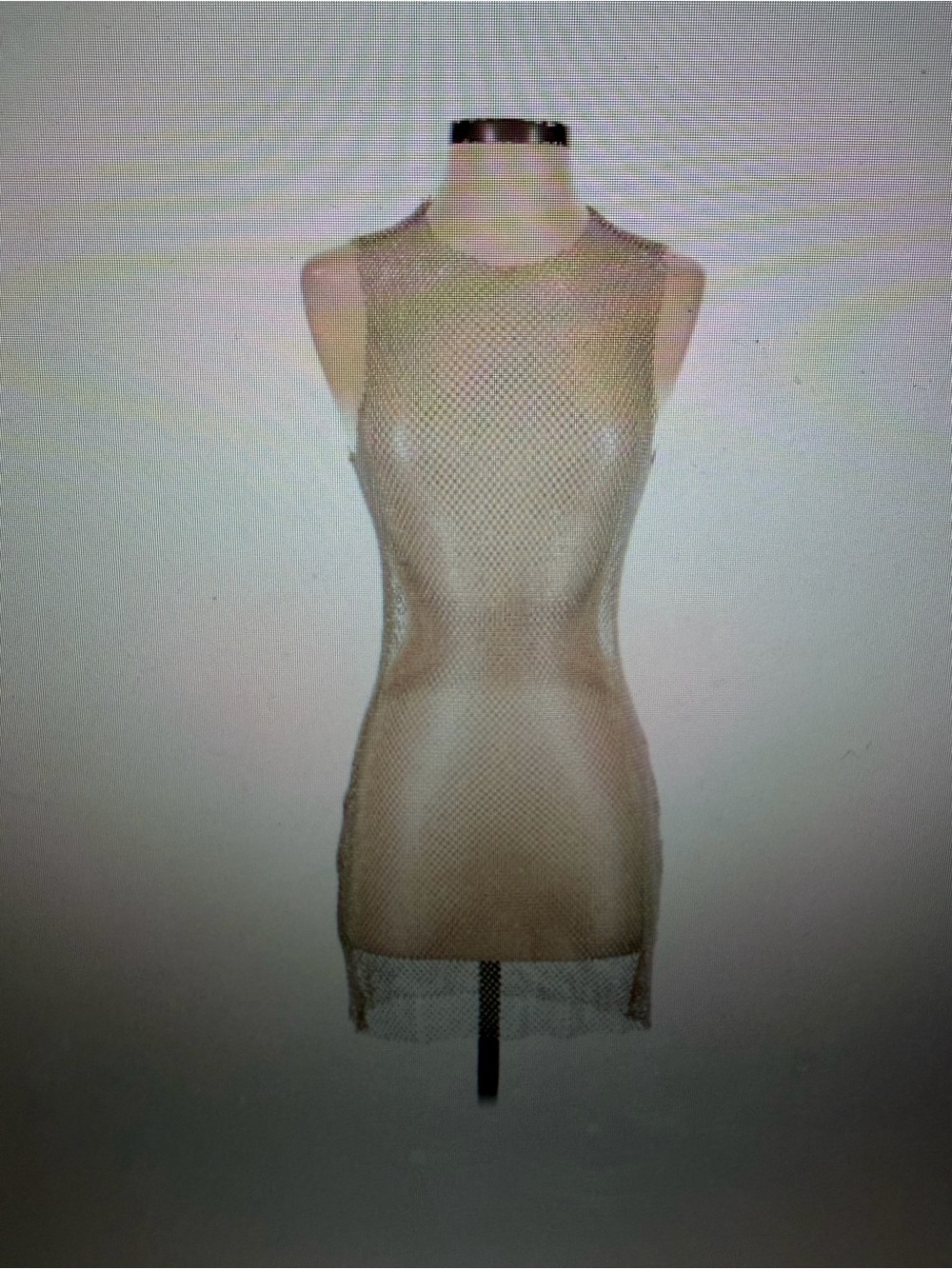 DA VEAMOR Sleeveless Fishnet Tunic Top in Neutral SILVER,one size, NWT